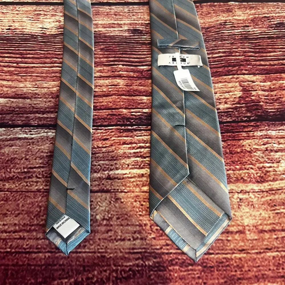 Joseph Abboud 100% Silk Skinny Tie 58x3 Striped Blue Purple Gold Retro Classic